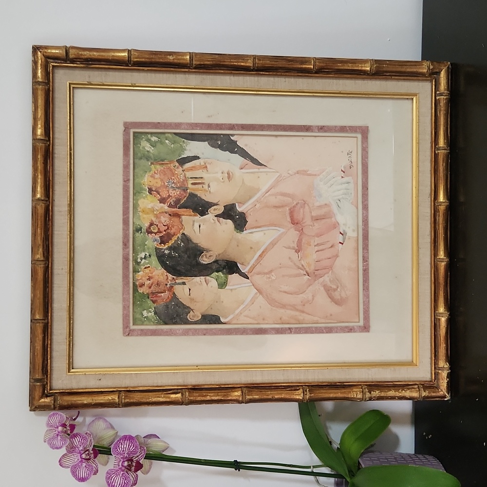 Original Watercolor Gold Bamboo Framed Art